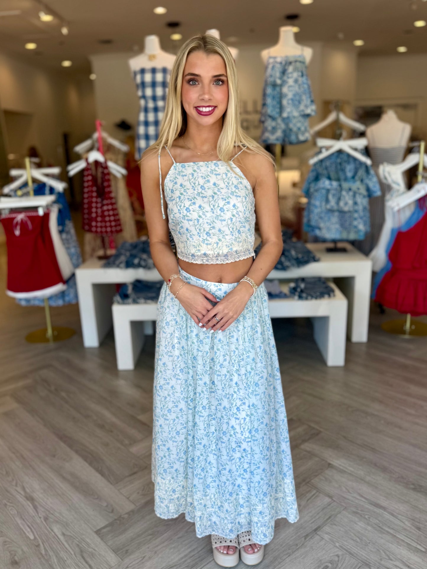 Blue Ditsy Floral Top