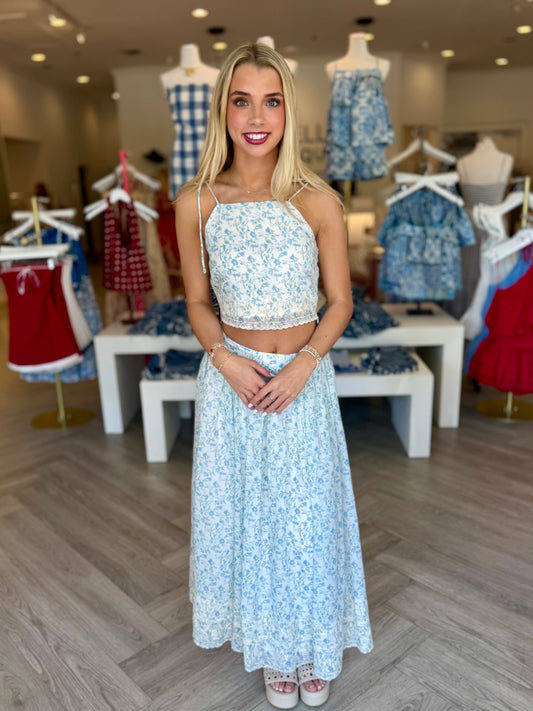 Blue Ditsy Floral Top