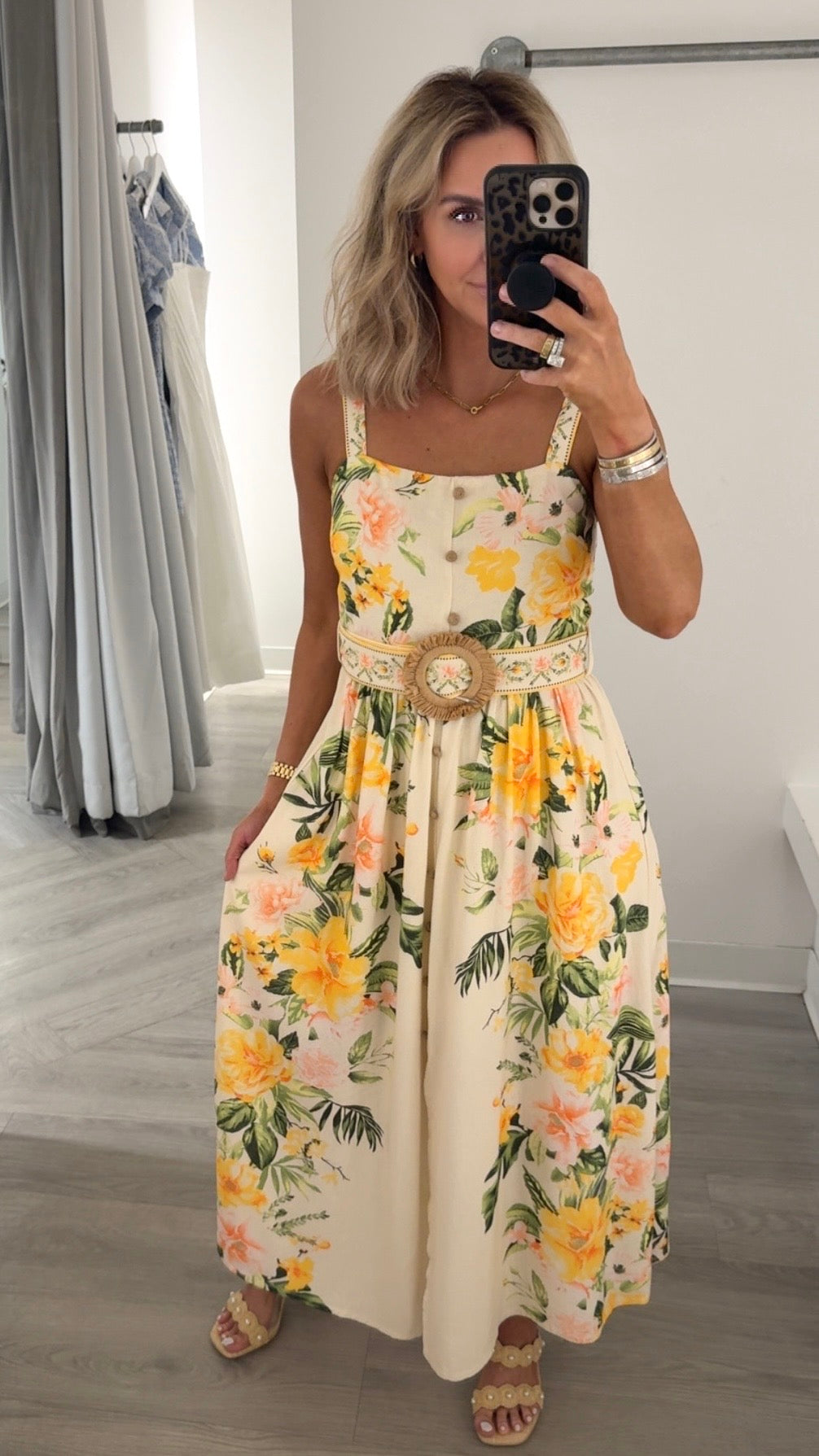 Cream Multi Square Neck Midi