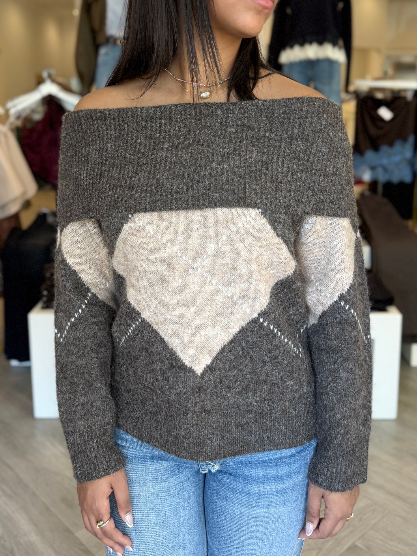 Brown Argyle Knit Pullover