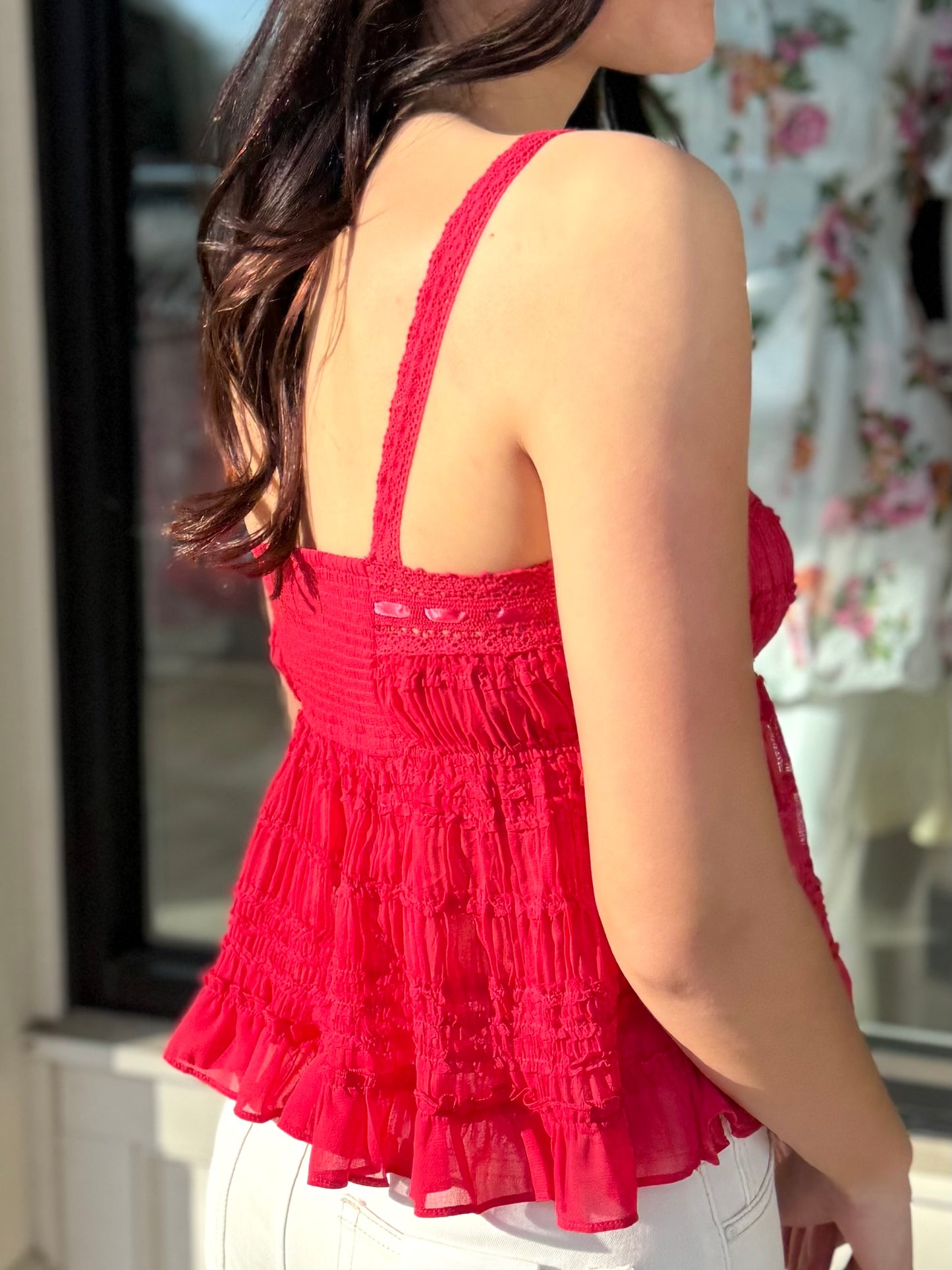 Tiered Ruffle Lace Cami Top