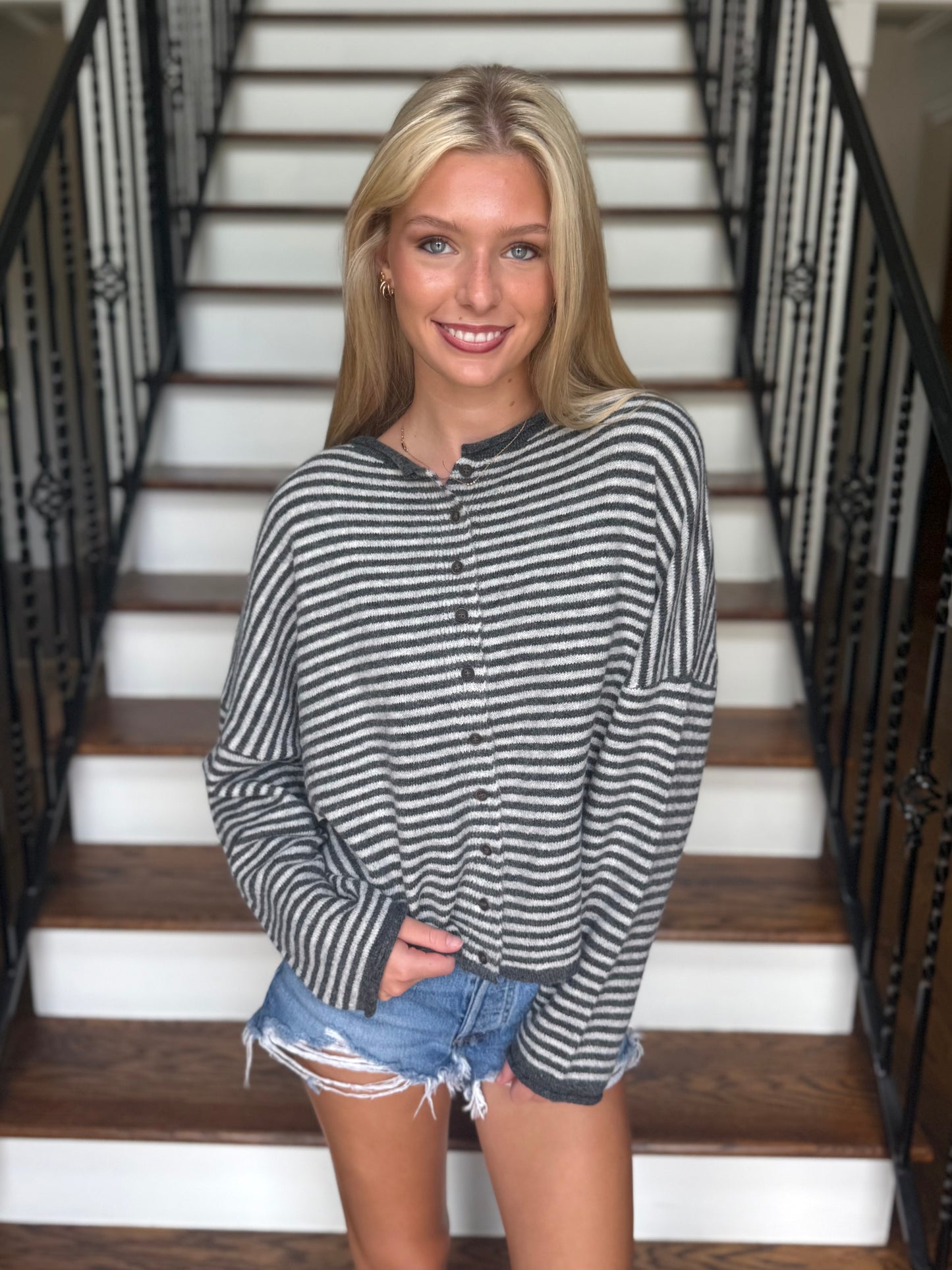 Stripe Raw Edge Cardigan (3 colors)