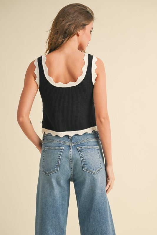 Black/White Scallop Top