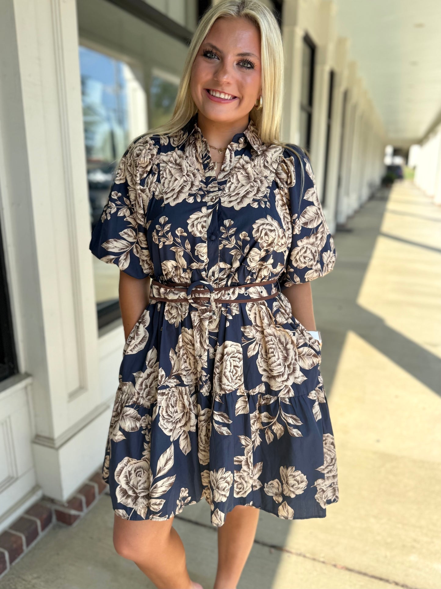 Midnight Floral Bubble Sleeve Mini