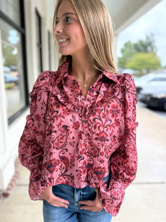 Salmon Red Paisley Blouse