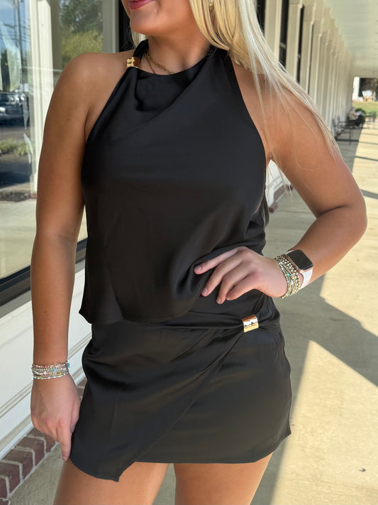 Satin Gold Applique Mini Skirt