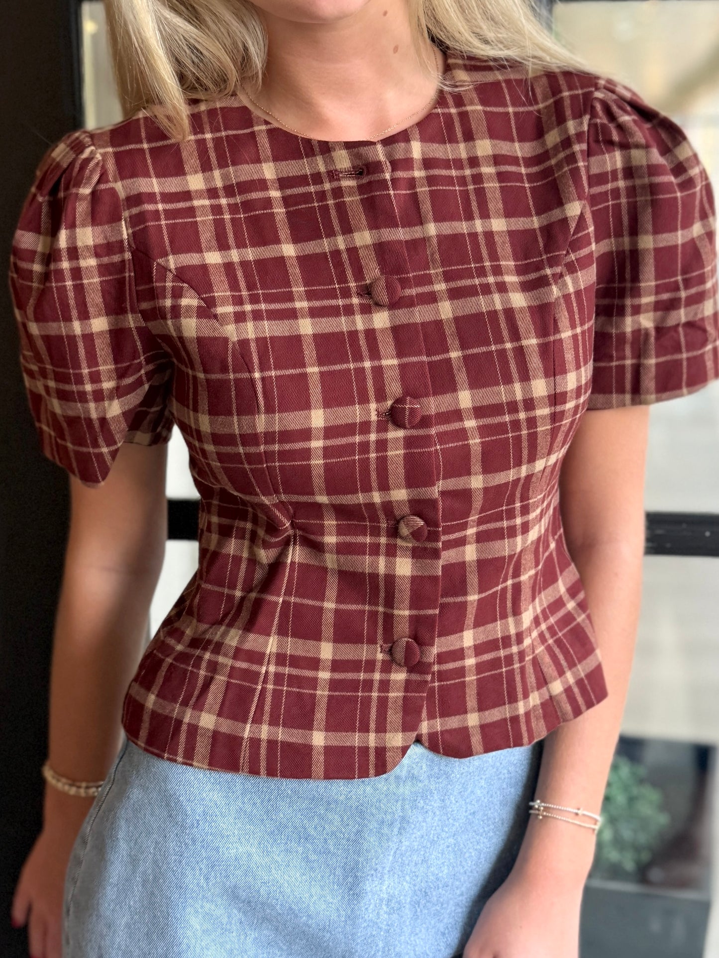 Burgundy School Girl Plaid Top