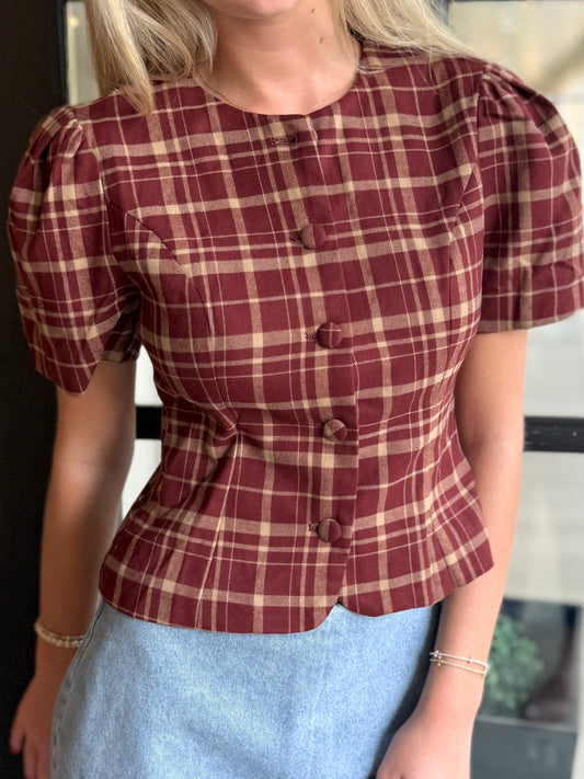 Burgundy School Girl Plaid Top