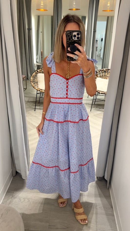 Blue Rose Peplum Maxi