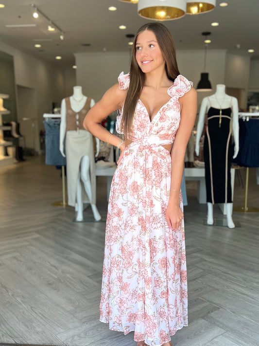 Peach Floral Strapy Back Maxi