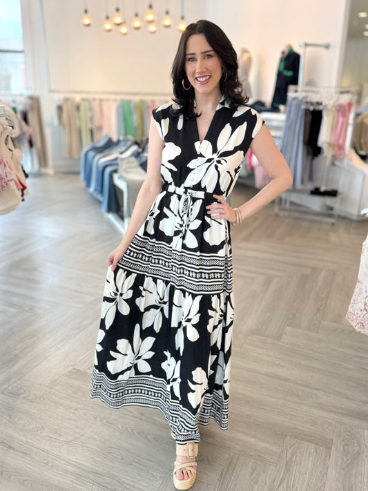 Black Contrast Floral Maxi