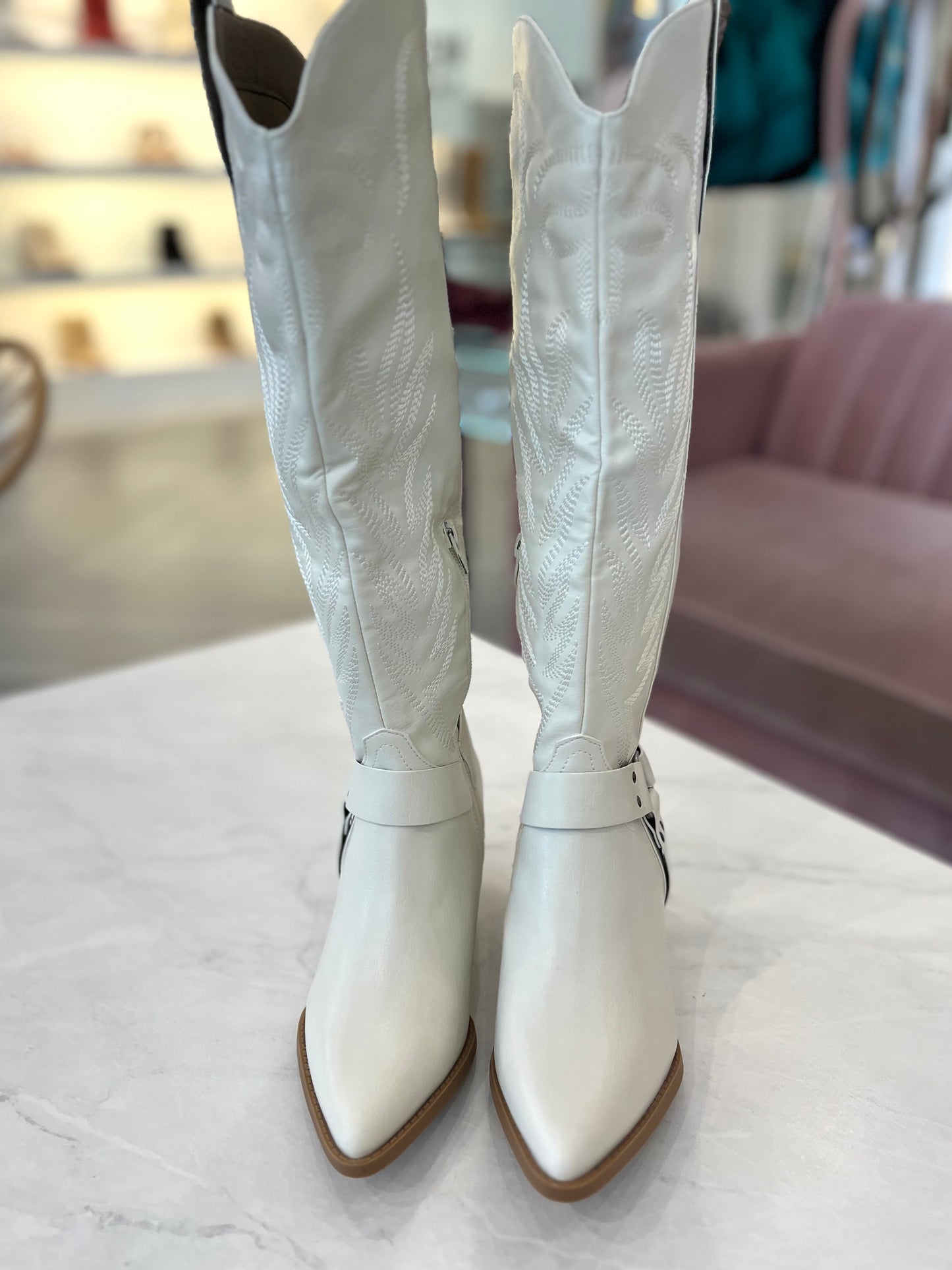 White Knee High Cowboy Boots