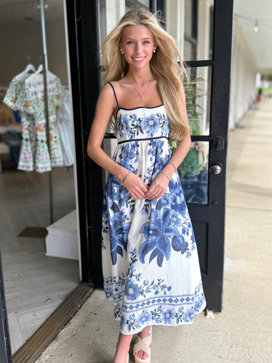 Blue Positano Floral Midi
