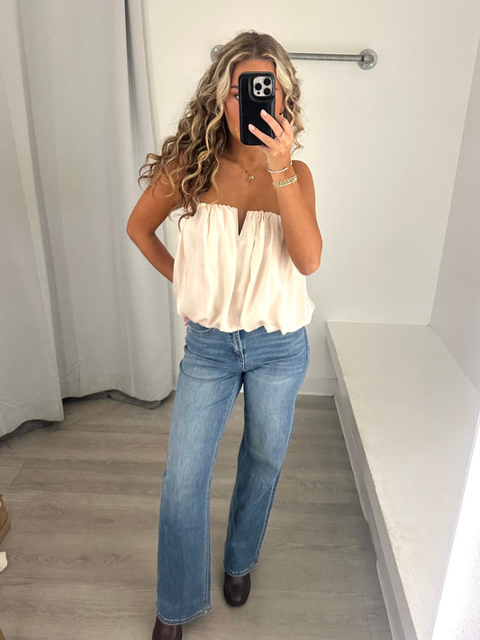 Cream Bubble Tube Top