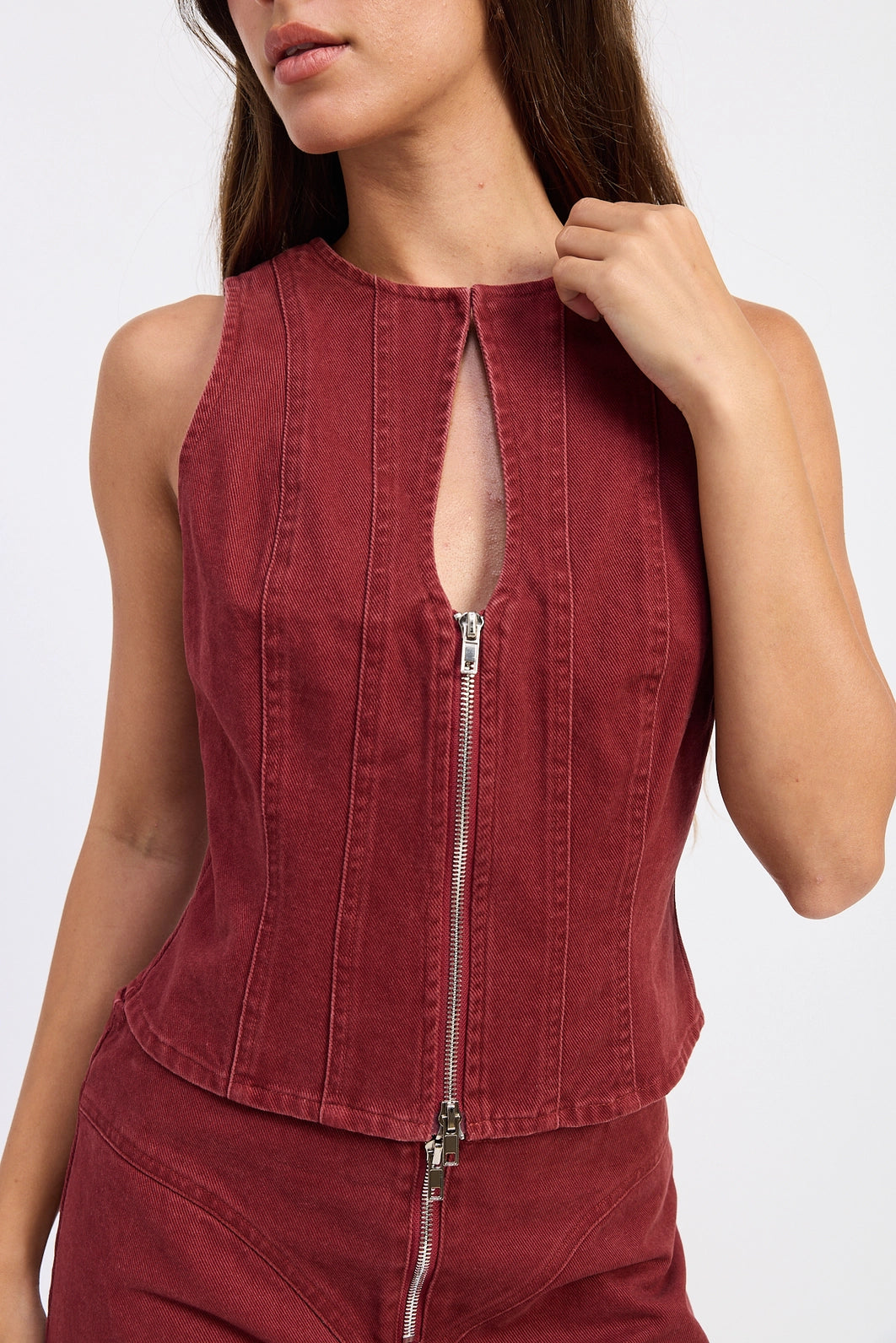 Burgundy Zip Up Mini Skirt
