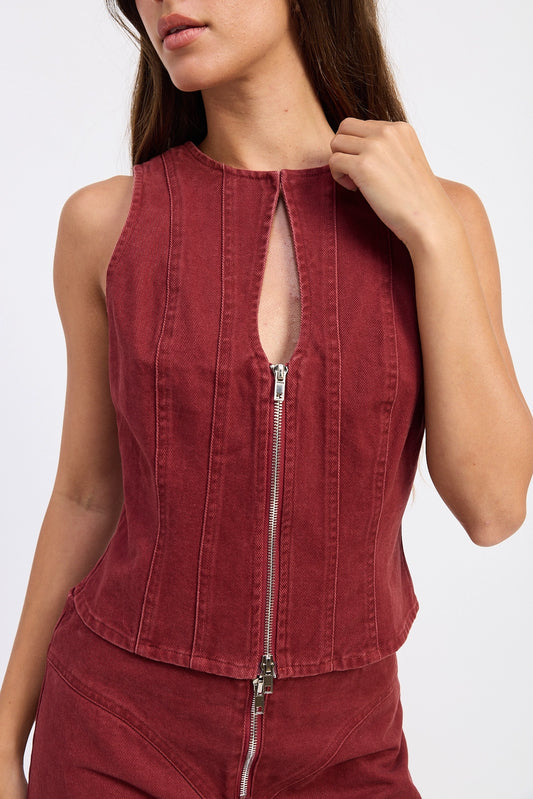 Burgundy Zip Up Mini Skirt
