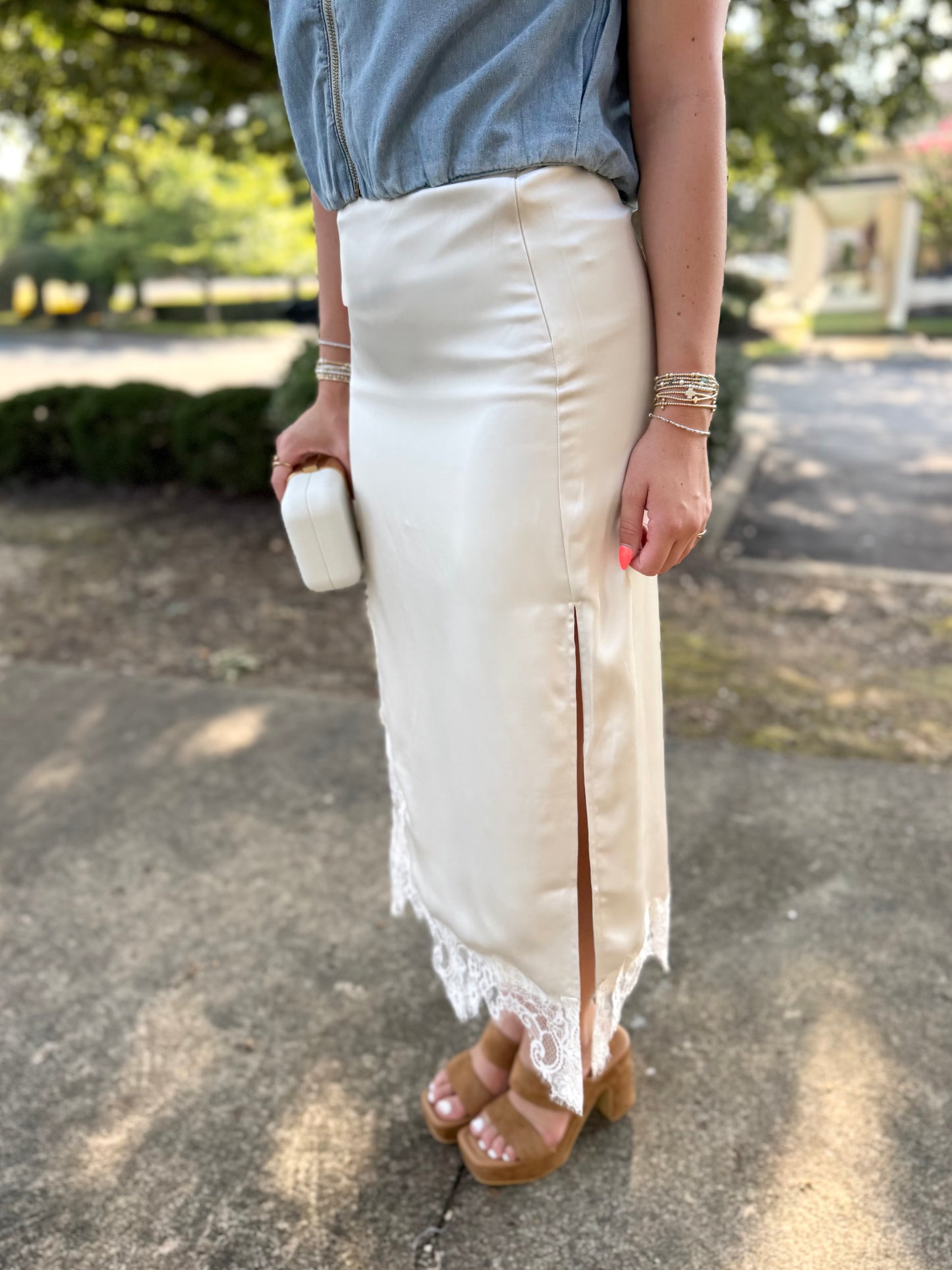 Cream Lace Midi Skirt