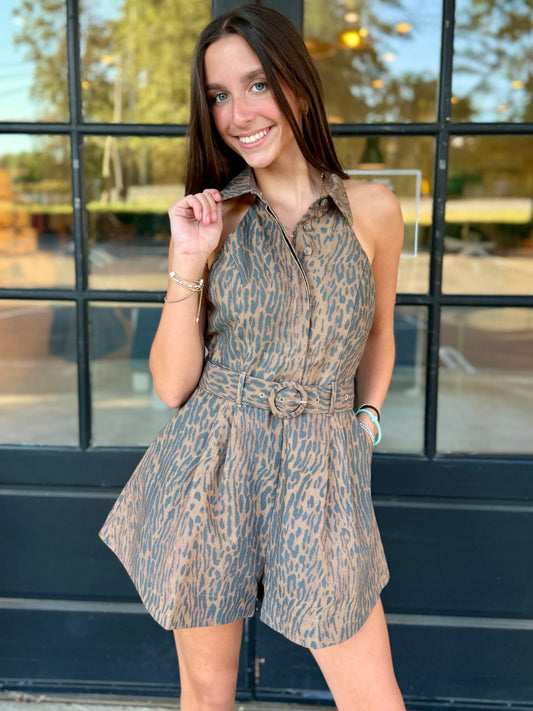 Brown Leopard Halter Romper