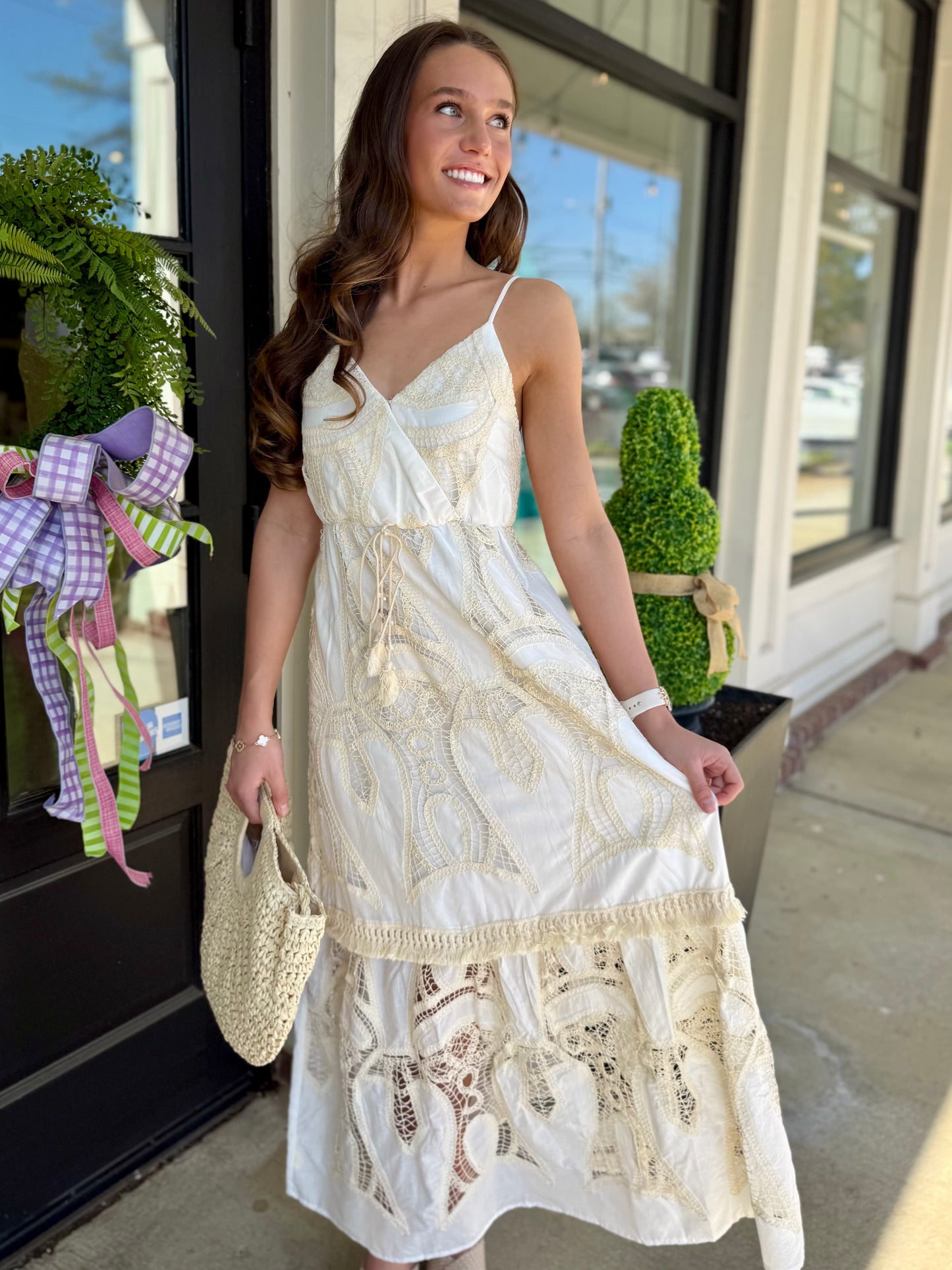 White/Beige Crochet Lace Maxi