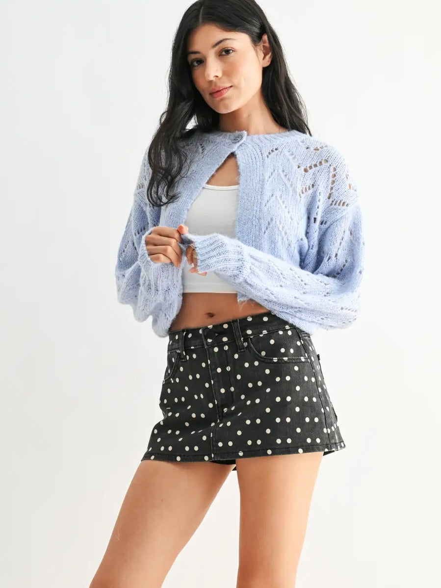 Polka Dot Tonal Denim Skirt