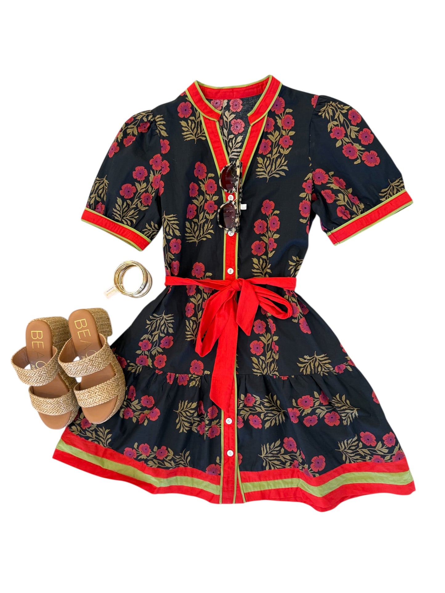 Navy Floral Retro Belted Mini