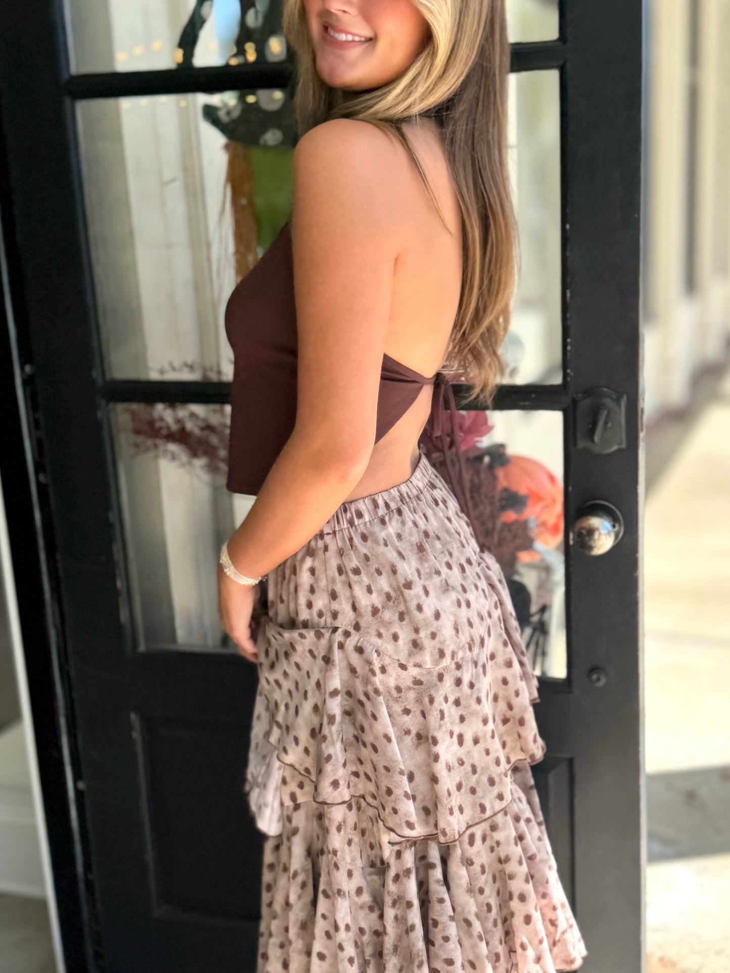 Desert Brown Tiered Maxi Skirt