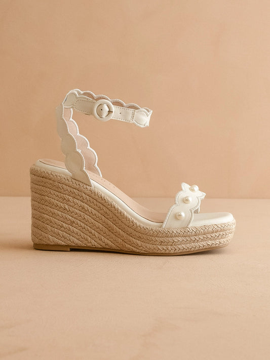 Catalina White Scalloped Summer Wedge