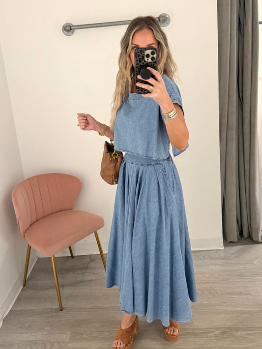 Medium Denim Crop Top