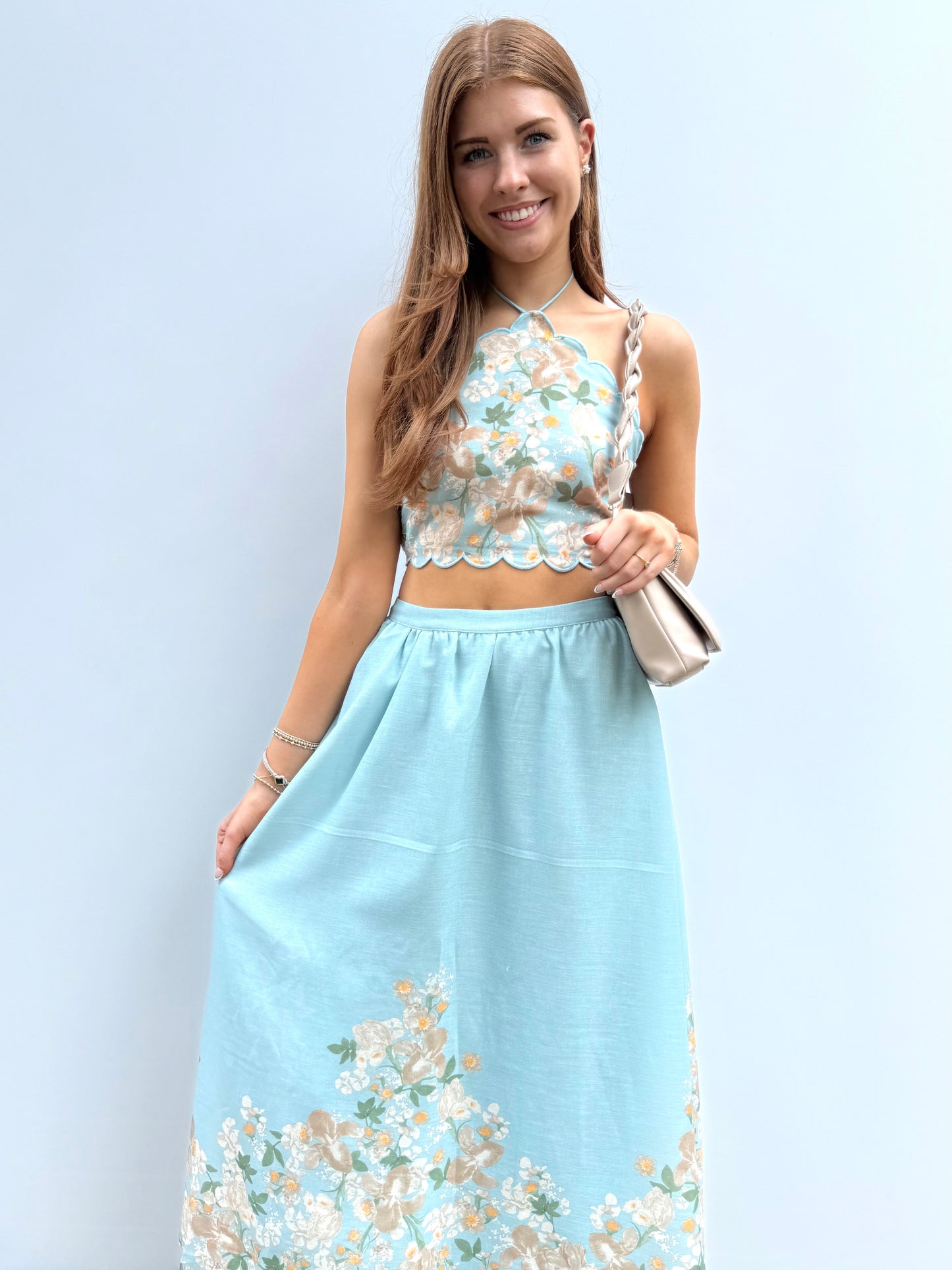 Blue Floral Midi Skirt