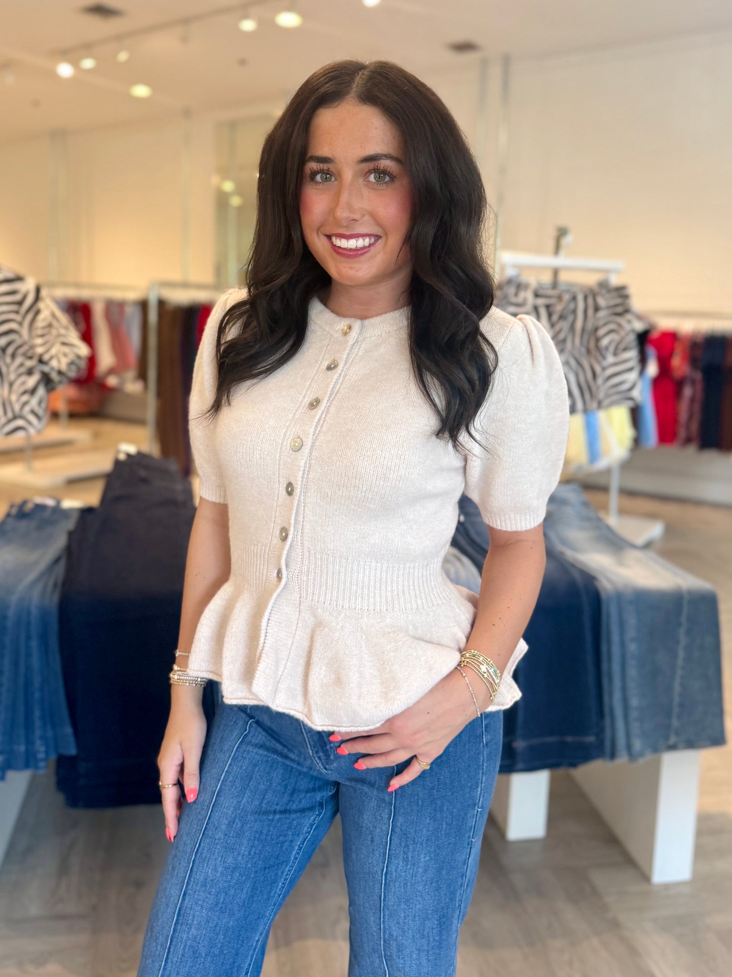 Oatmeal Peplum Cardigan