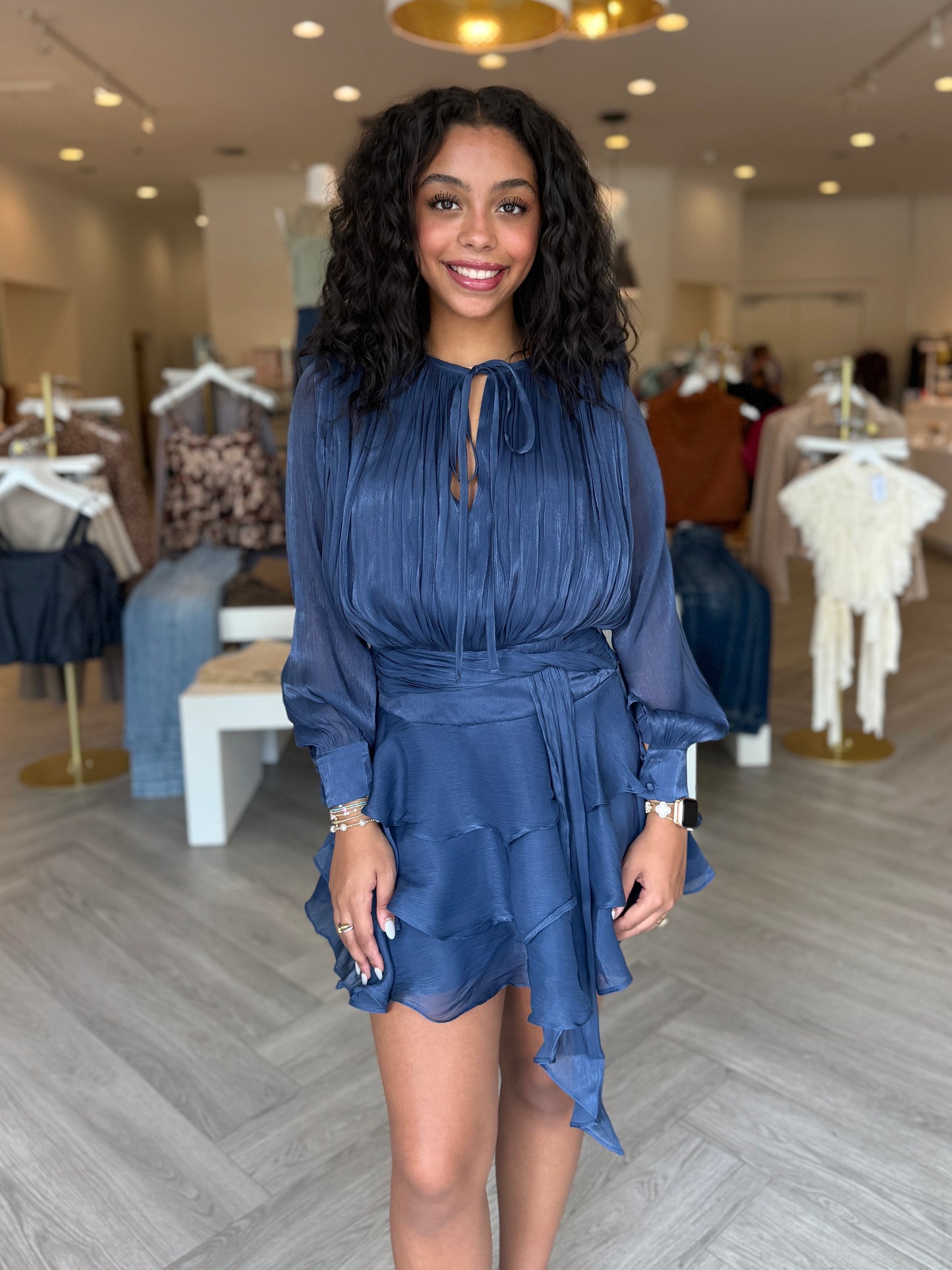 Navy Shimmer Ruffle Top