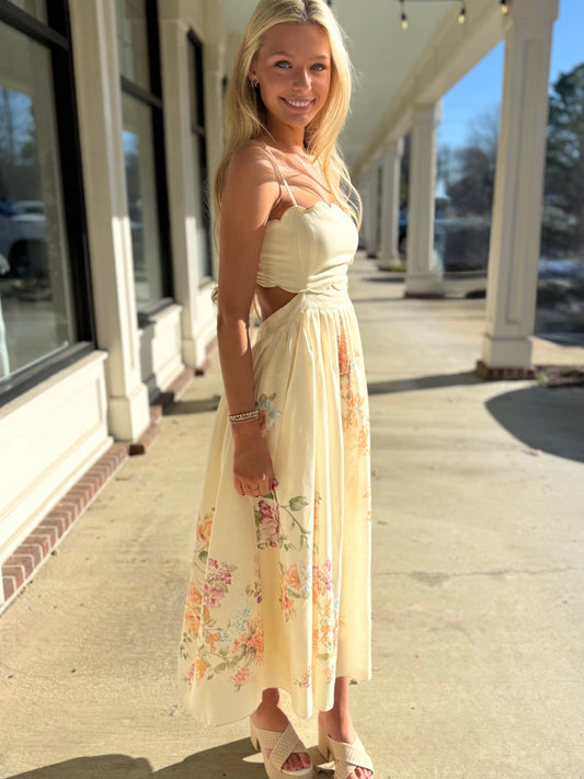 Natural Scallop Flower Midi Dress