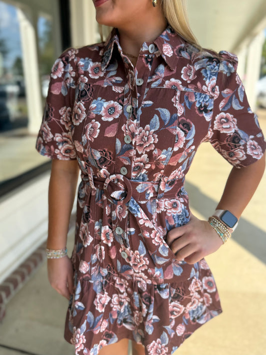Autumn Floral Denim Dress