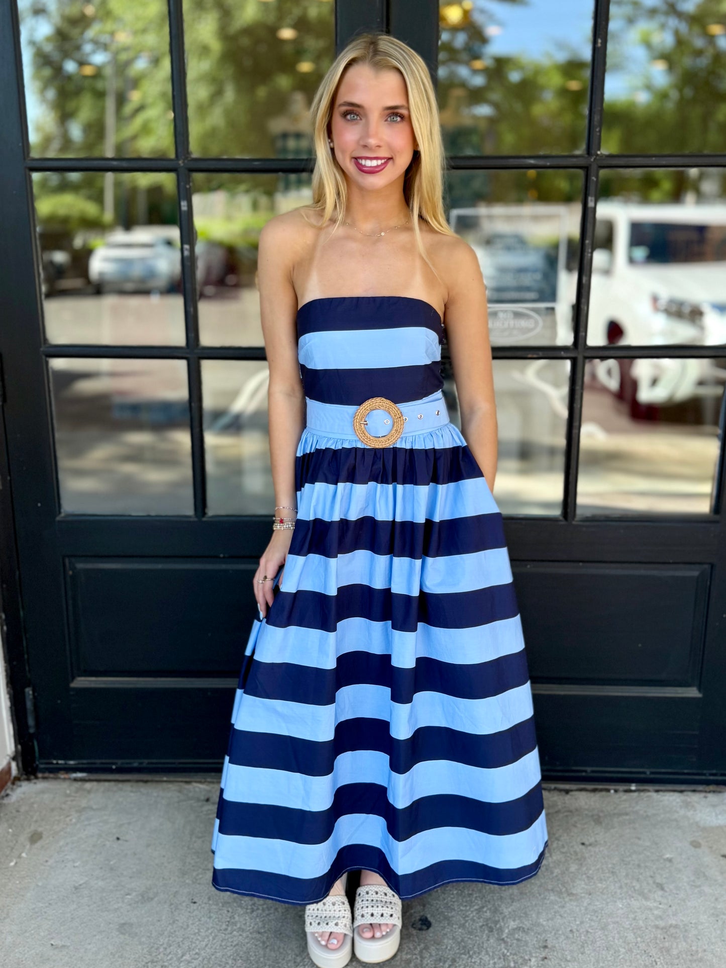 Strapless Belted Stripe Maxi (3 colors)