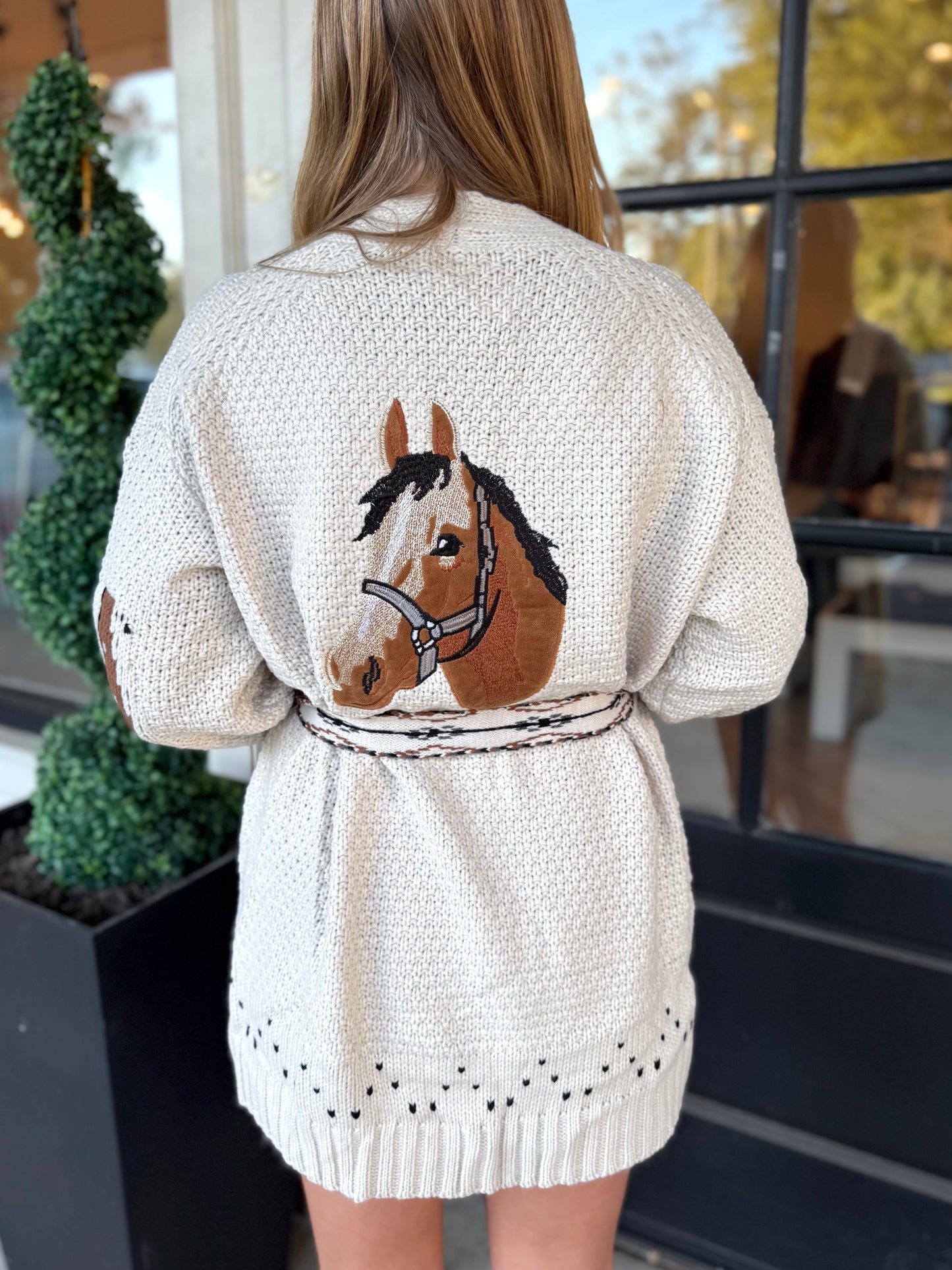 Western Horse Belted Cardigan