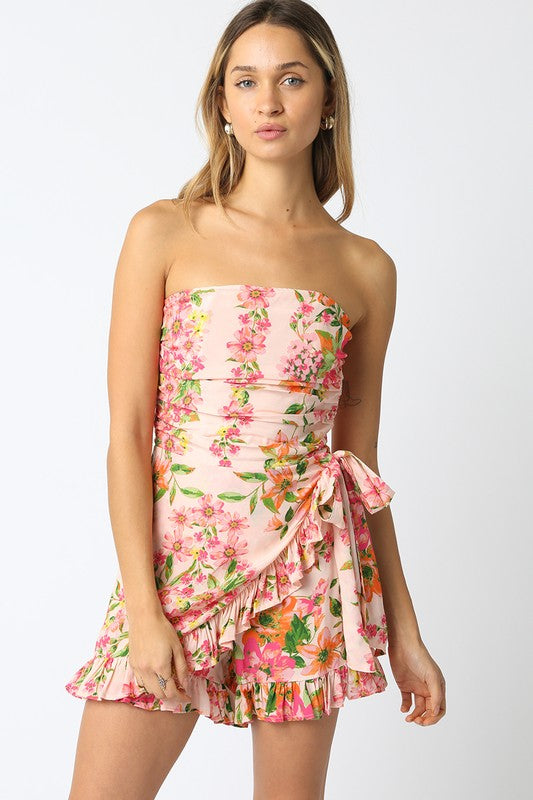 Peach Floral Overlap Romper