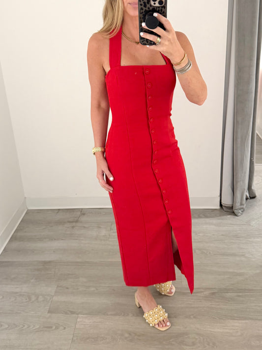 Red Halter Neck Midi