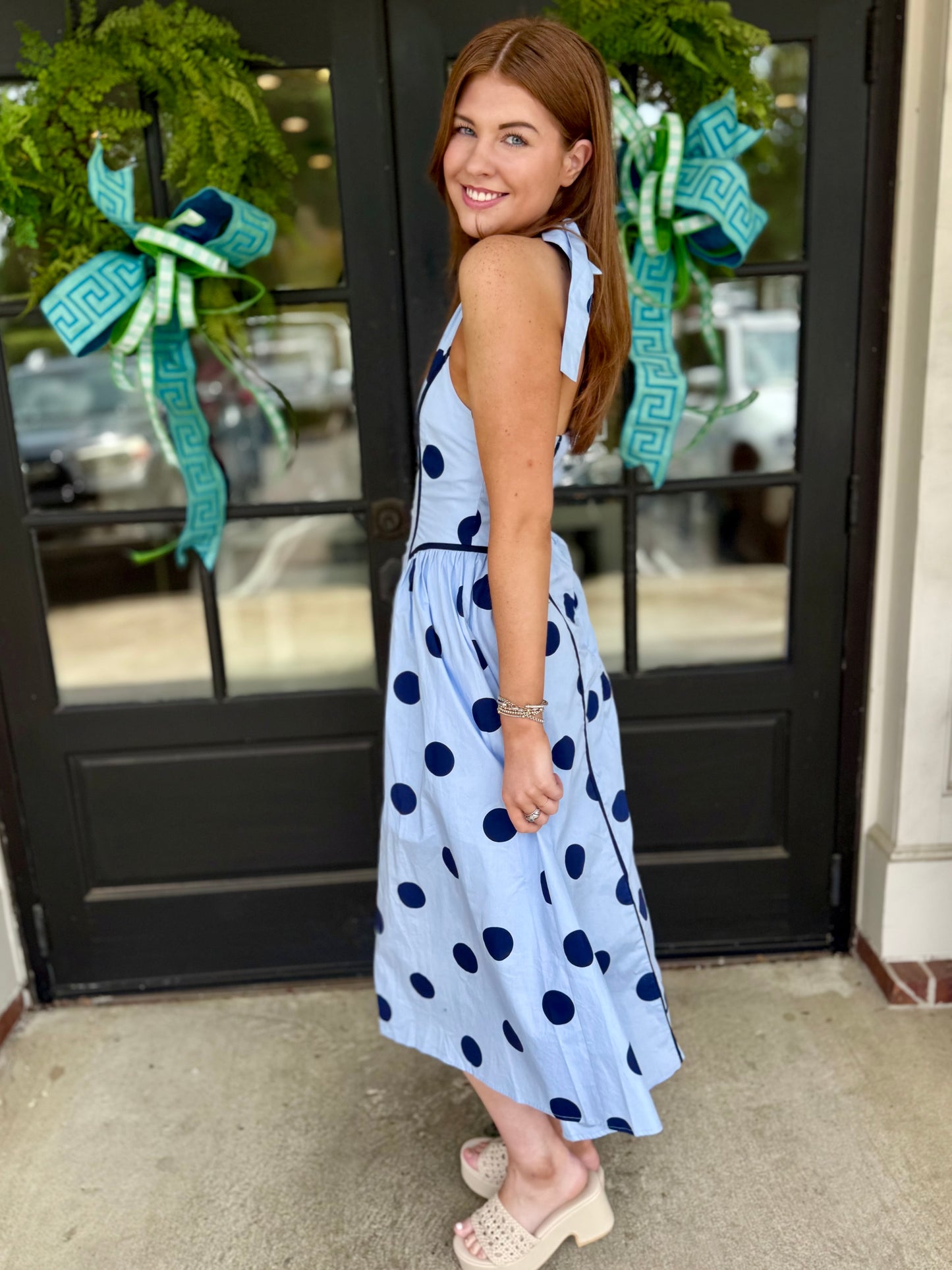 Blue Polka Dot Halter Maxi