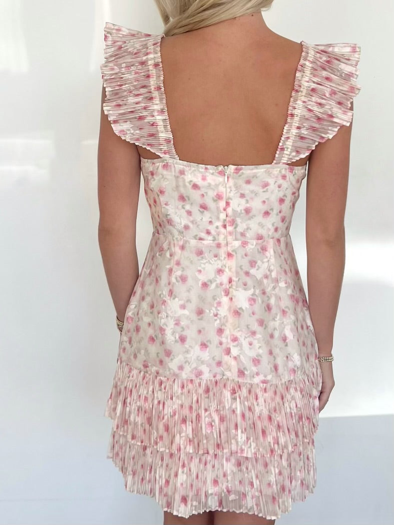 Cream Pink Floral in Pleat Detail