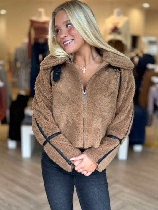 Teddy Bear Leather Piping Jacket