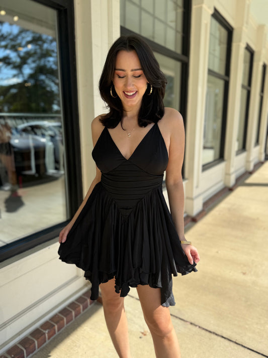 Black Ruffle Flare Mini