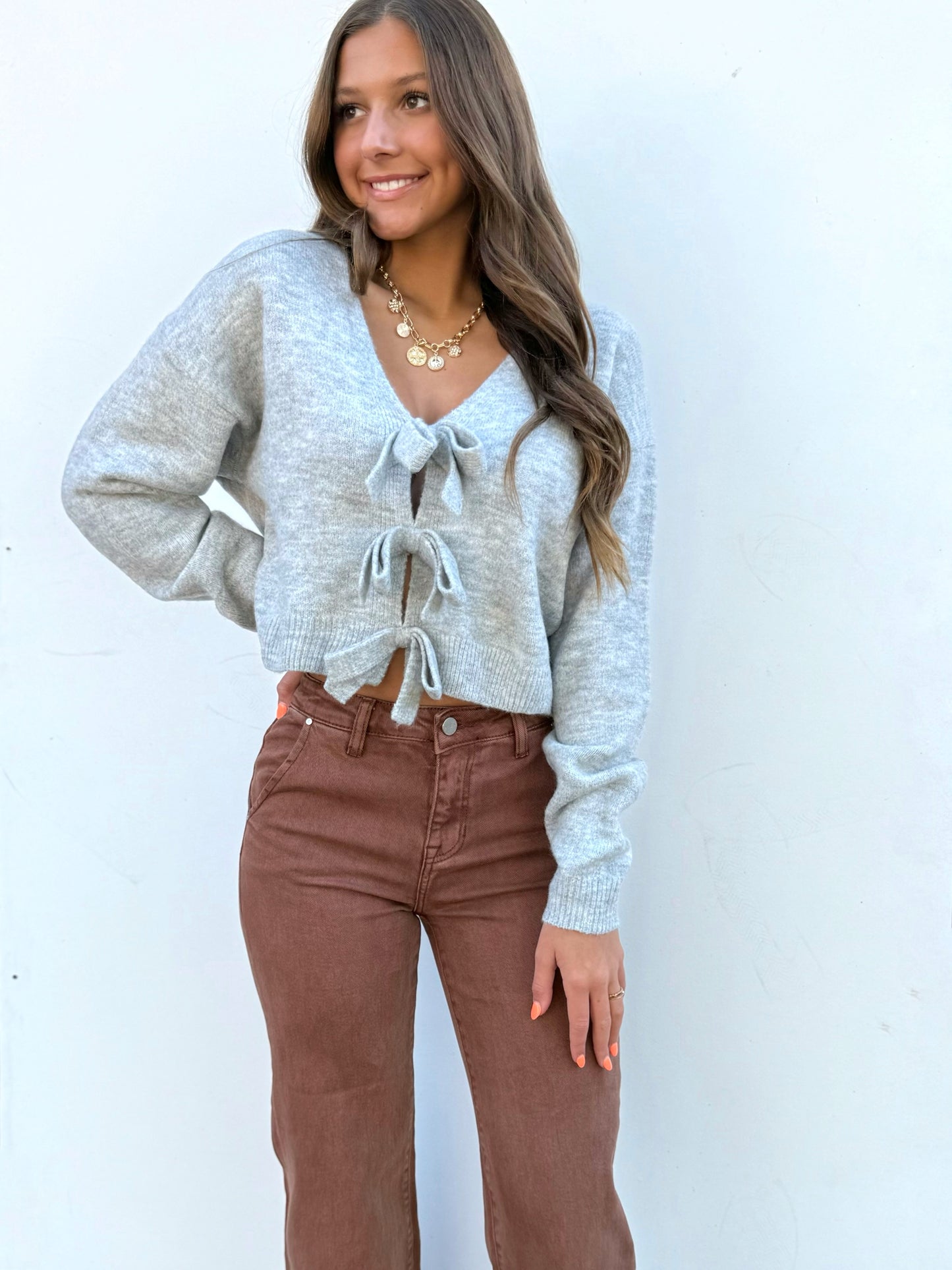 Heather Grey Back Bow Top