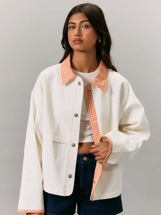White-Orange Gingham Jacket