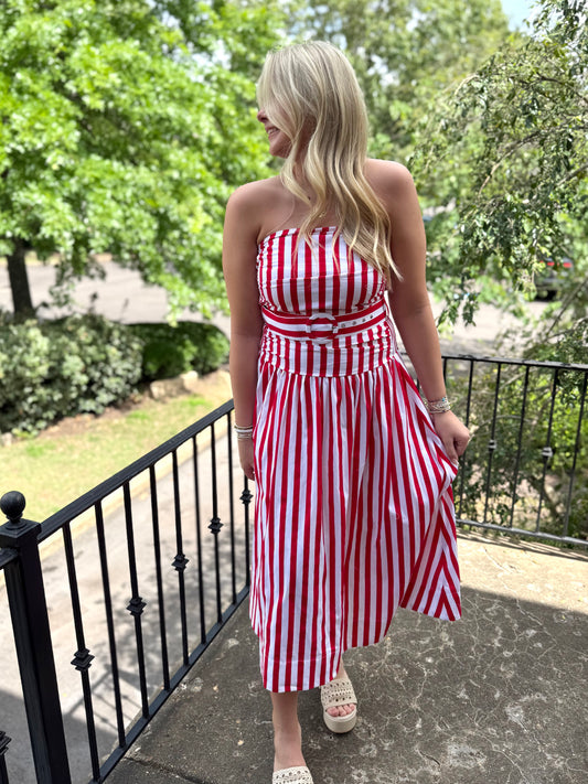 Red Circus Stripe Belted Maxi