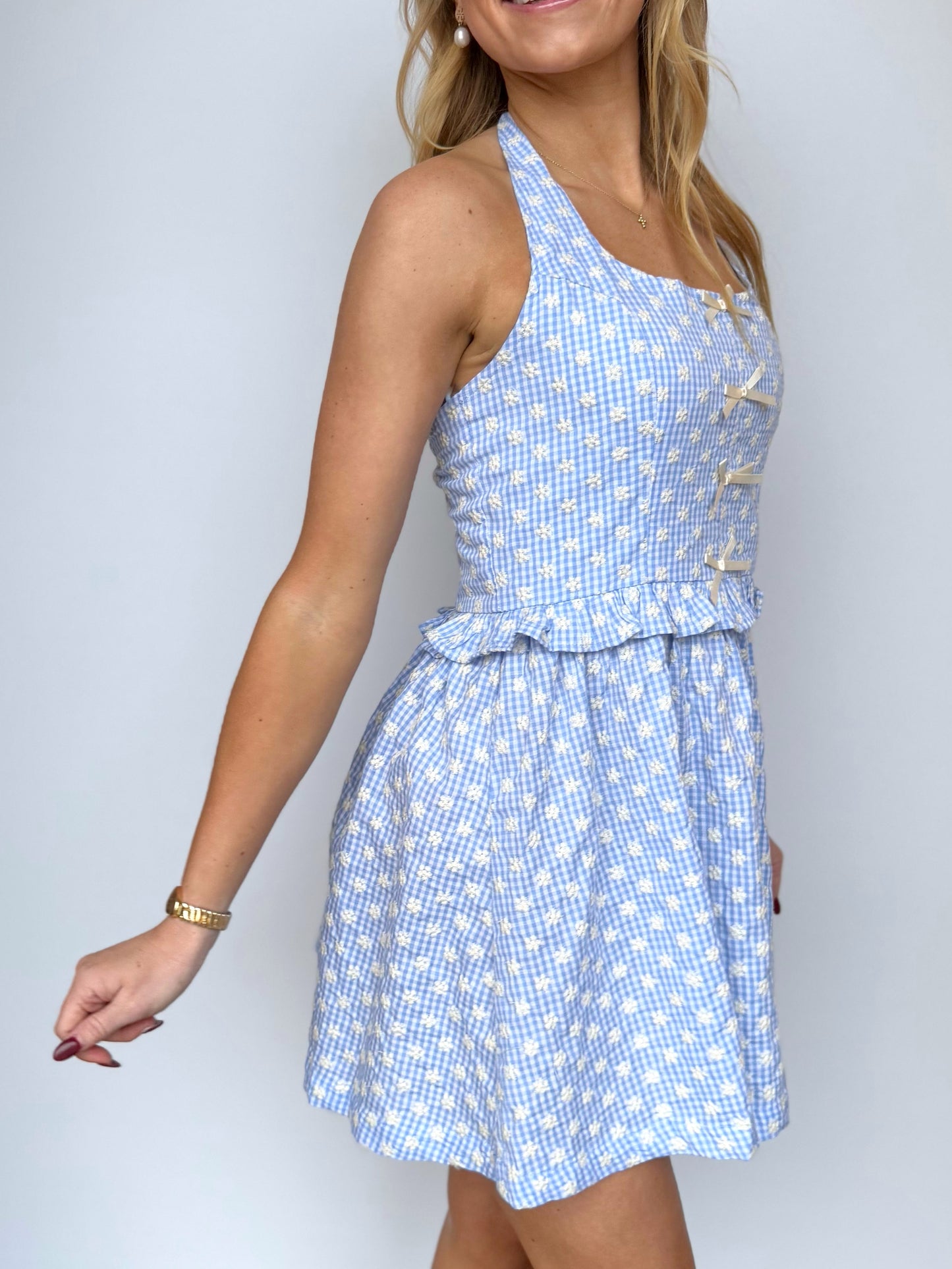 Blue Gingham Halter Mini