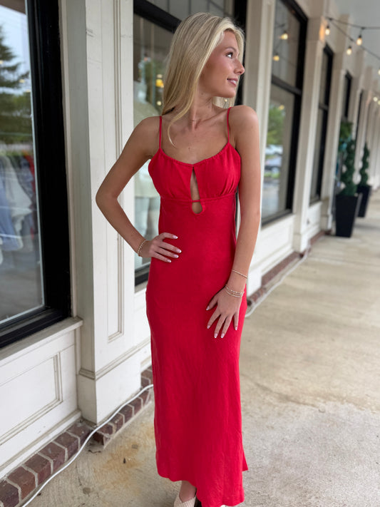 Red Keyhole Strappy Maxi