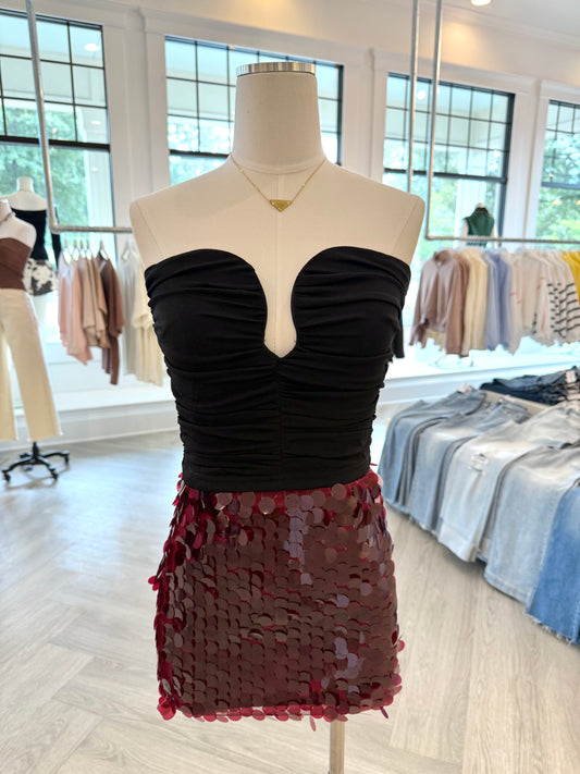Maroon Sequin Mini Skirt