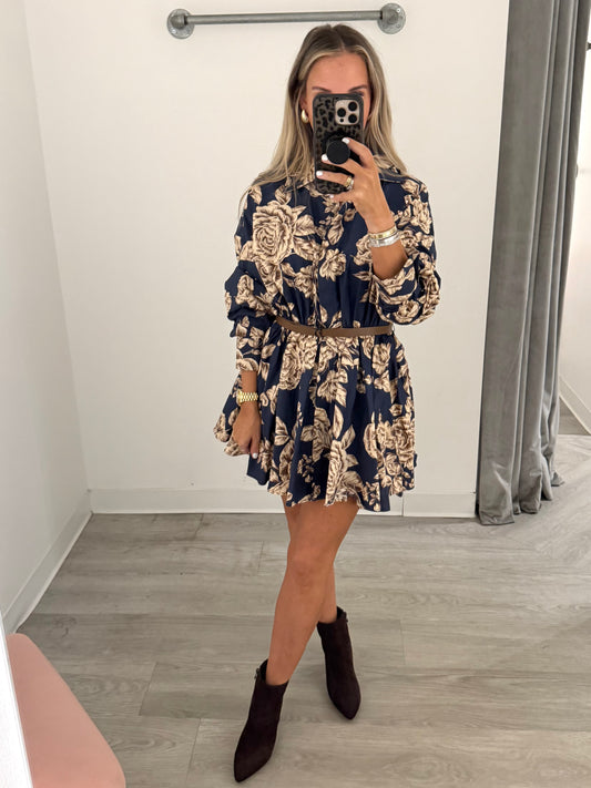 Midnight Floral L/S Belt Mini