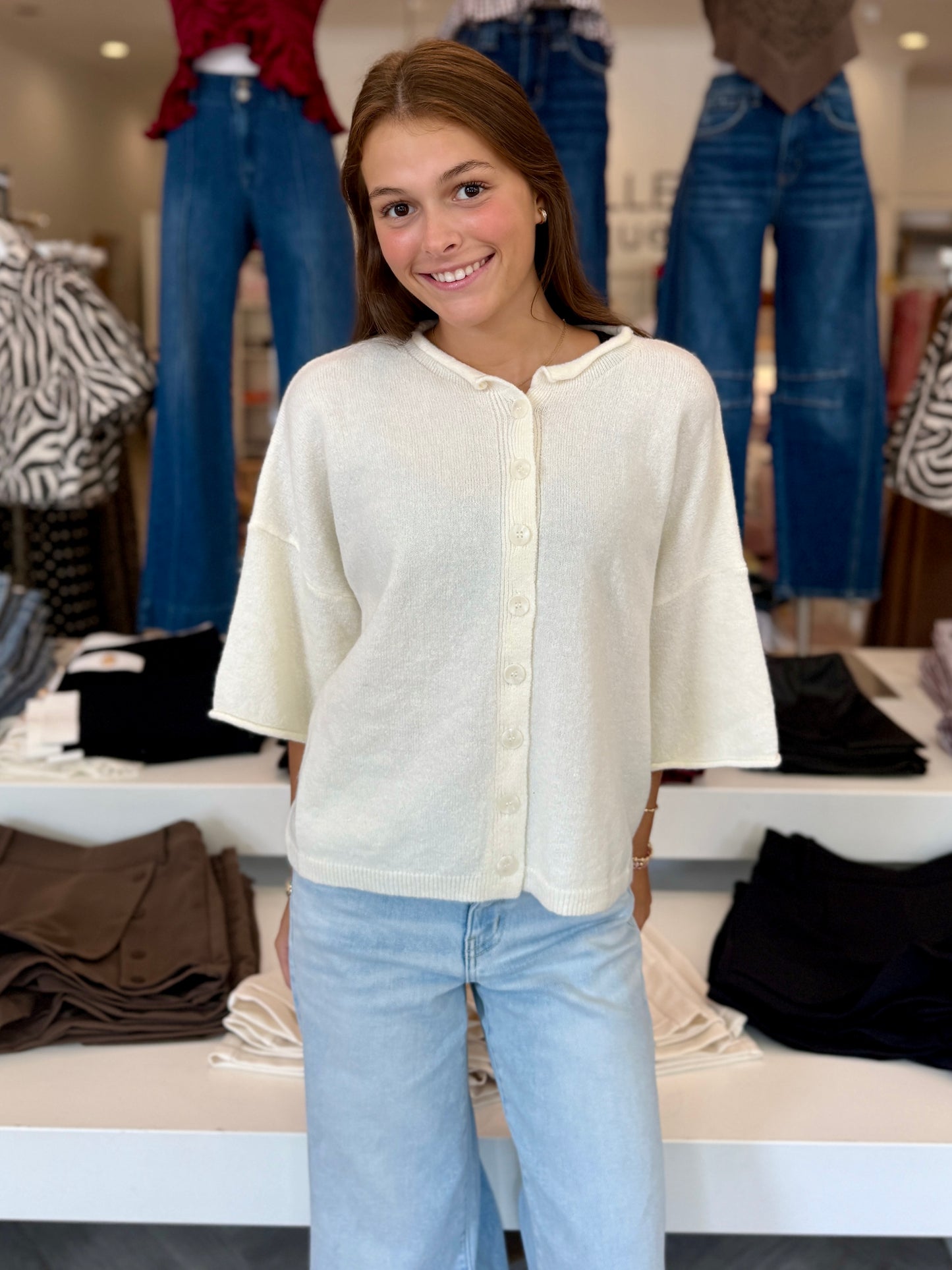 Ivory Boxy Cardigan