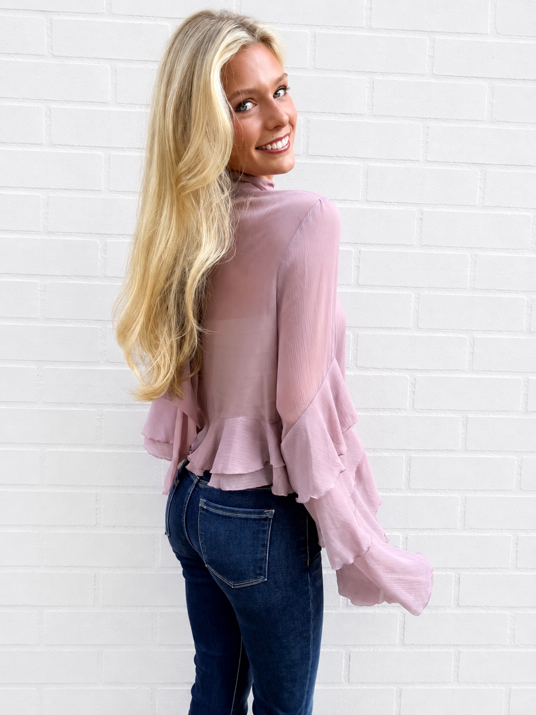 Mauve Sheer Ruffle Top